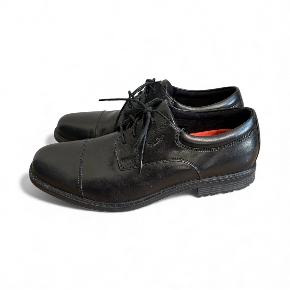 Rockport Mens Black Leather Dress Shoes Oxfords Walkability Cap Toe Hydro Shield - Picture 3 of 10